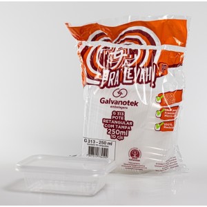 G313 – POTE RETANGULAR 250ML C/TAMPA PC. C/10CJ GALVANOTEK