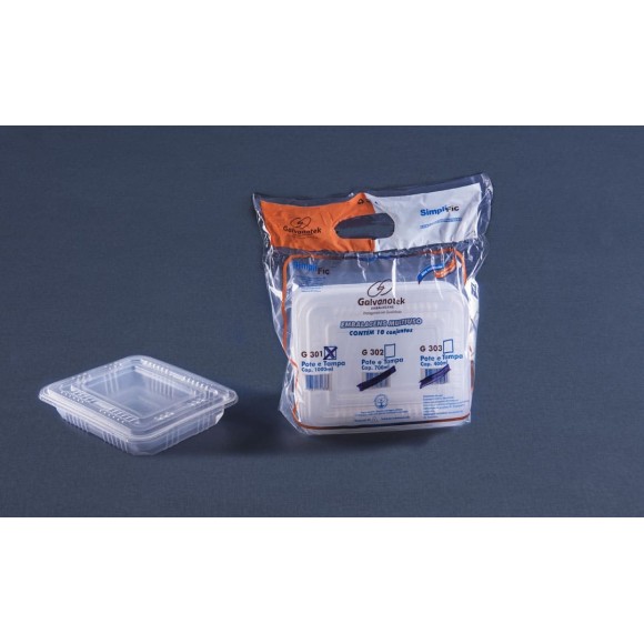 G301 – POTE RETANGULAR 1000ML C/ TAMPA PC. C/10CJ GALVANOTEK